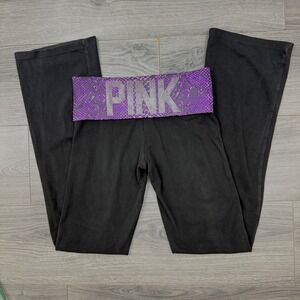 Victoria's Secret PINK Yoga Pants XS Flare Black Foldover Purple Snakeskin Y2K